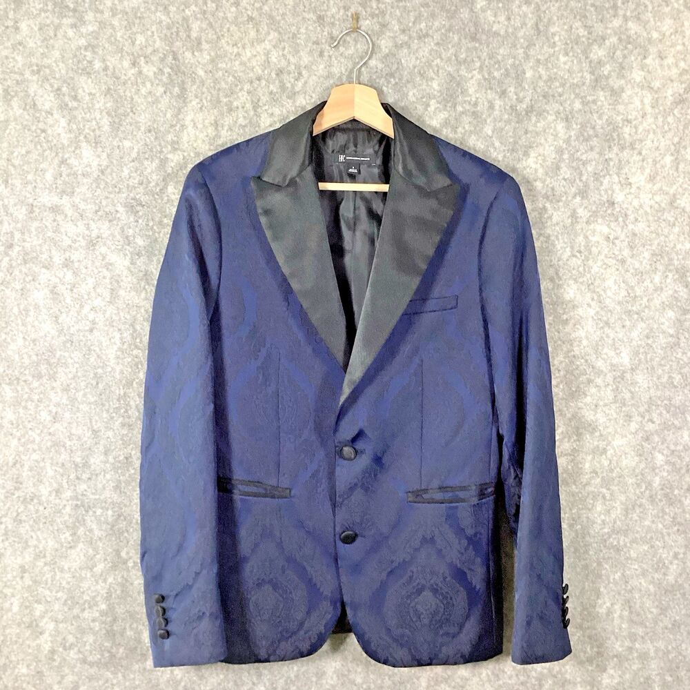 INC International Womens Jacquard Two Button Tuxedo Smoking Jacket Satin Small